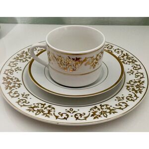 9 Pc TIENSHAN Classic Gold Plates Cup & Saucer 3 Sets‎ Fine China